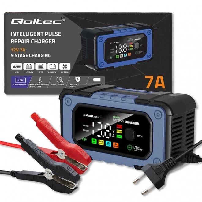 Intelligente Qoltec-batterijlader met reparatiefunctie 12V 7A LED 4 modi