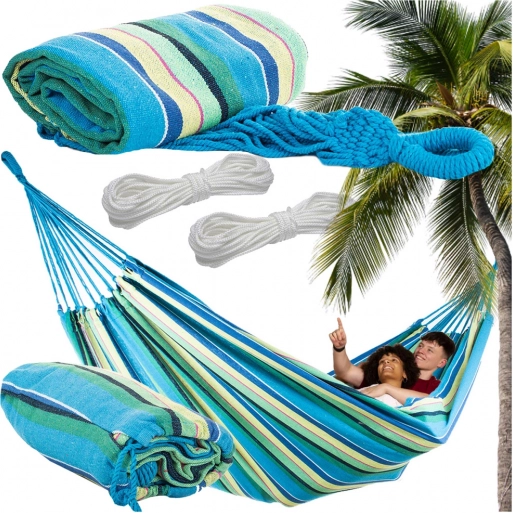 Hamac de jardin XXL pour deux personnes, rayé, 200 × 150 cm
