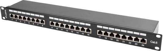 Patch panel 24 ports 1U Cat6, black, shielded