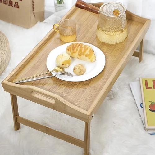Table pliante en bambou pour lit avec fonction ordinateur portable