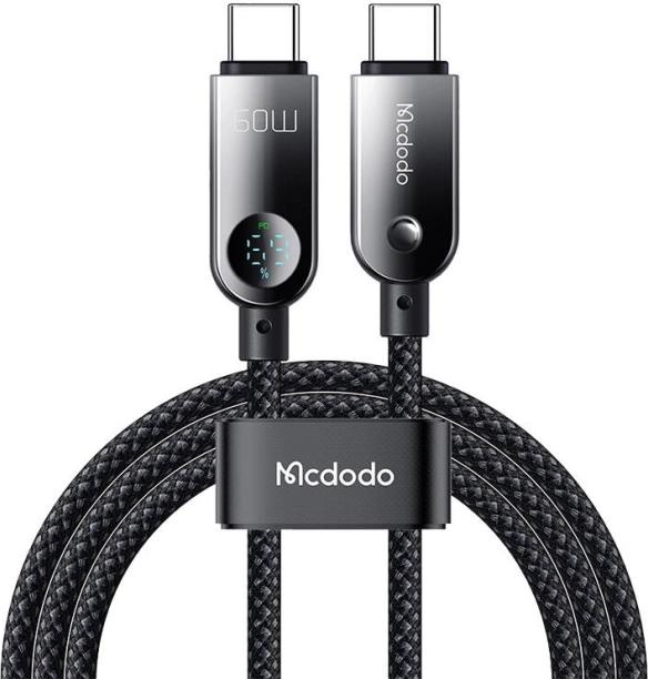 MCDODO USB‑C to USB‑C cable with LED display 60 W, 1.2 m, black
