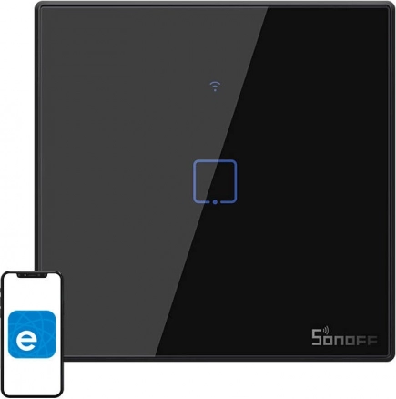 Interrupteur tactile intelligent Wi‑Fi + RF 433 SONOFF T3 EU, 1 canal, noir