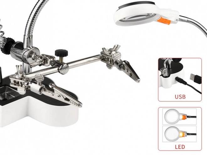Professionele derde hand met loep en LED-verlichting