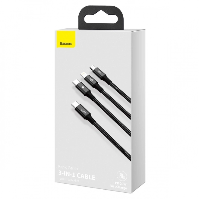 Oplaadkabel Baseus 3 in 1, 20W, zwart, 1,5 m