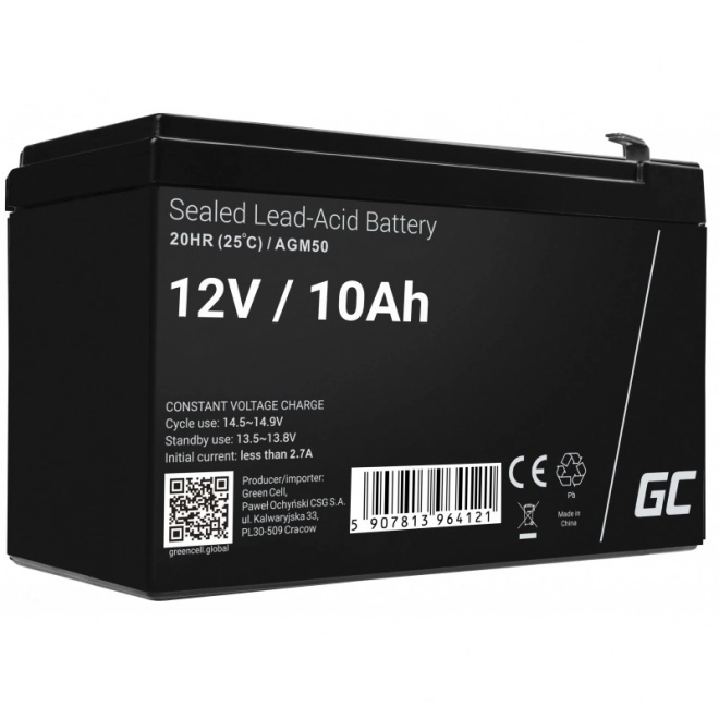 Oplaadbare batterij AGM VRLA Green Cell AGM50 12V 10Ah (voor UPS, speelgoedautootjes, grasmaaiers)