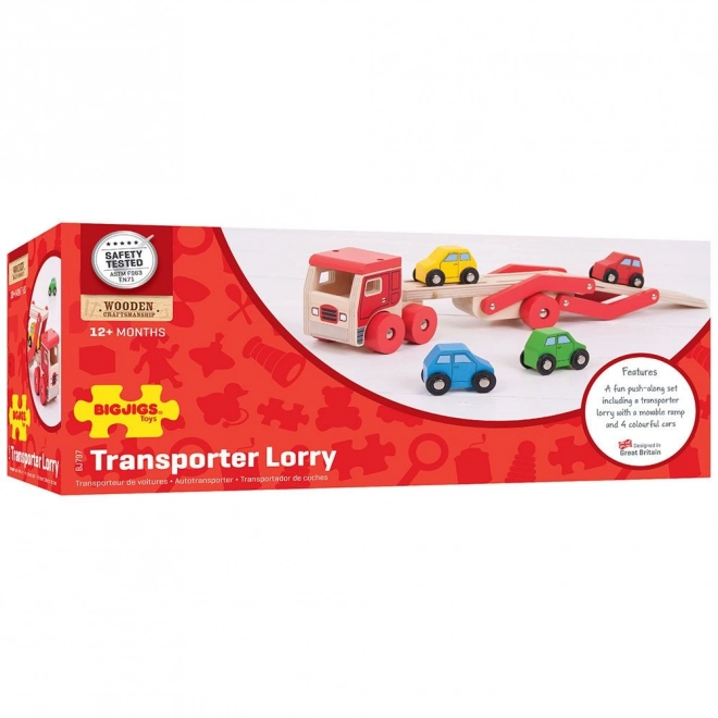 Houten vrachtwagen met auto's van Bigjigs Toys
