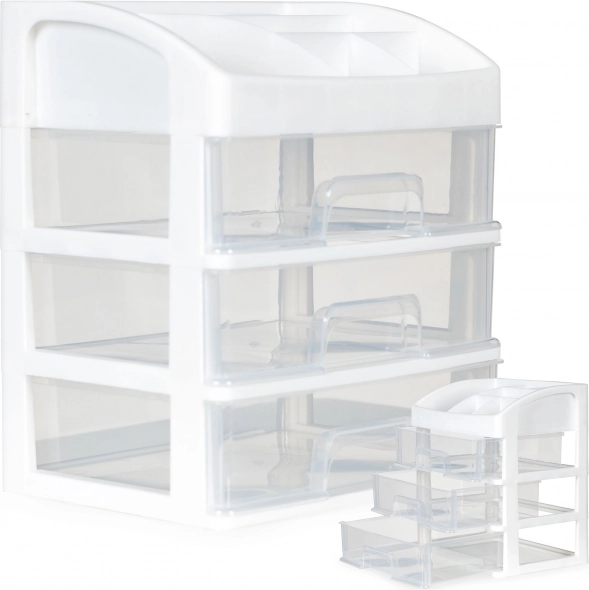 Cosmetic Organizer with Compartments and Drawers - White