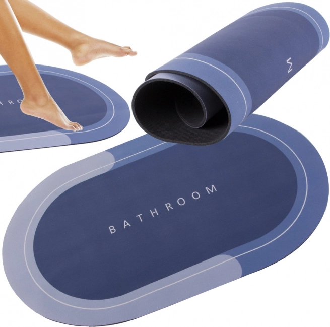 Quick-drying non-slip bathroom mat BATHROOM, oval, blue shades 58 × 38 cm