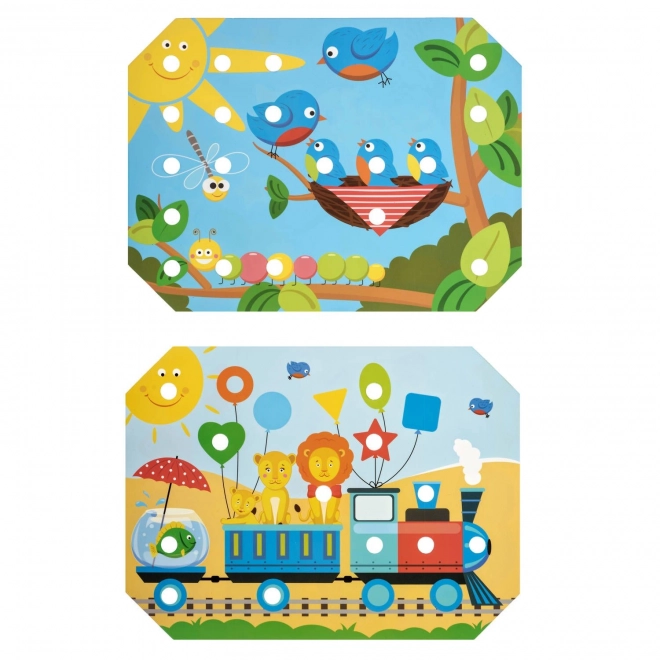 Lucy & Leo Mozaika avec pince et broderie - ensemble de jeu en bois avec modèles
