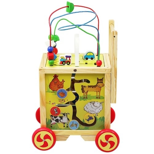 Wooden Push Walker and Educational Cube for Kids