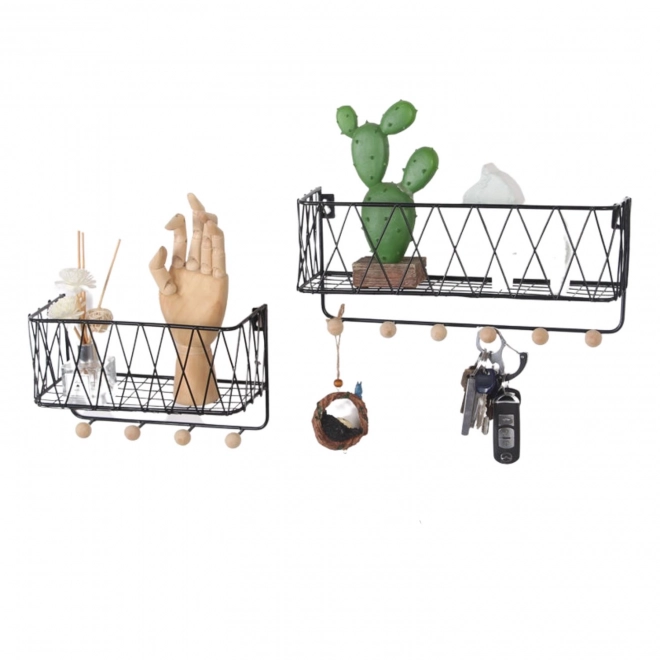 Étagère suspendue avec crochets, style loft, noire, 25,5 cm
