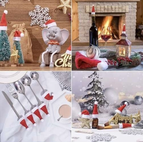 Weihnachtliche Besteckhüllen mit Nikolausmütze