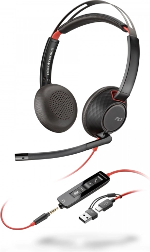 Casque stéréo Poly Blackwire 5220 avec USB‑C et adaptateur