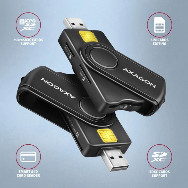 Axagon Taschenleser für Smartcards, SD/microSD/SIM Karten