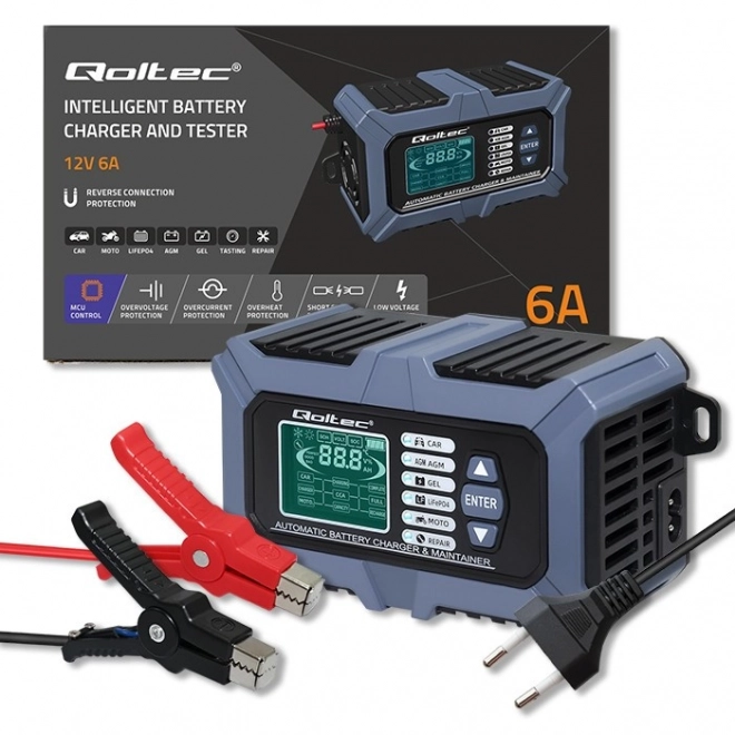 Intelligente microprocessorgestuurde oplader met batterijtester en herstelmodus 12V | 6A | LCD | AGM LiFePO4 GEL batterijoplader