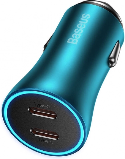 Kfz‑Ladegerät BASEUS Golden Contactor Pro, 2× USB‑C, 40 W, blau
