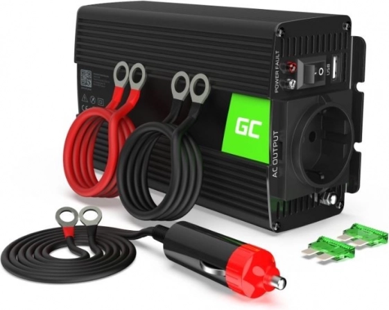 Spanningsomvormer GREEN CELL 12 V naar 230 V 500 W (1000 W piek) – gemodificeerde sinus