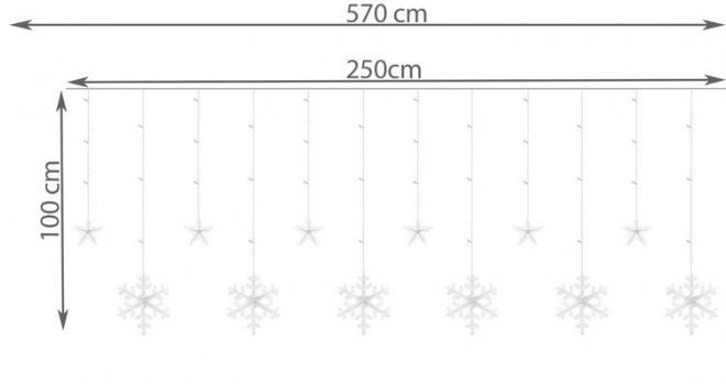 LED gekleurde gordijn met sneeuwvlokken en sterren - 5 m, 138 LED