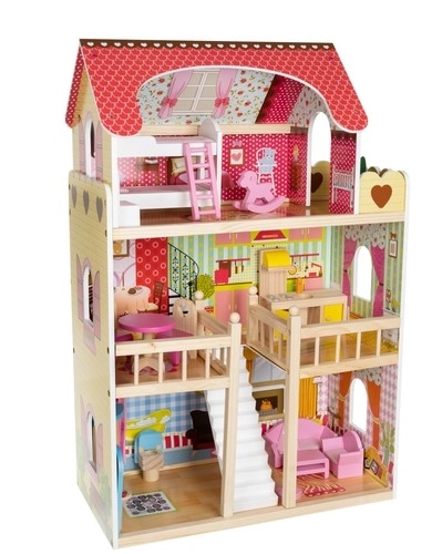 Houten poppenhuis met meubels 90 cm