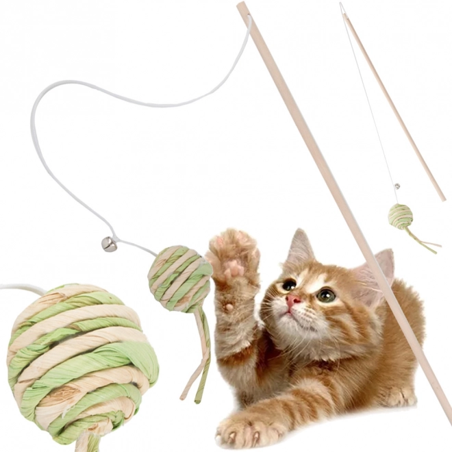 Katzenspielzeug Angel mit Ball und Rassel