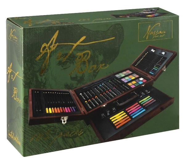 Schilderkit - Art box creatieve set 103 stuks in houten koffer in doos 39x27x9cm