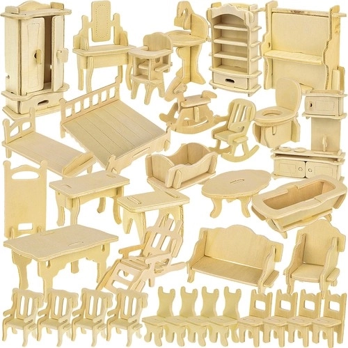 Houten poppenmeubels - set van 34 stuks
