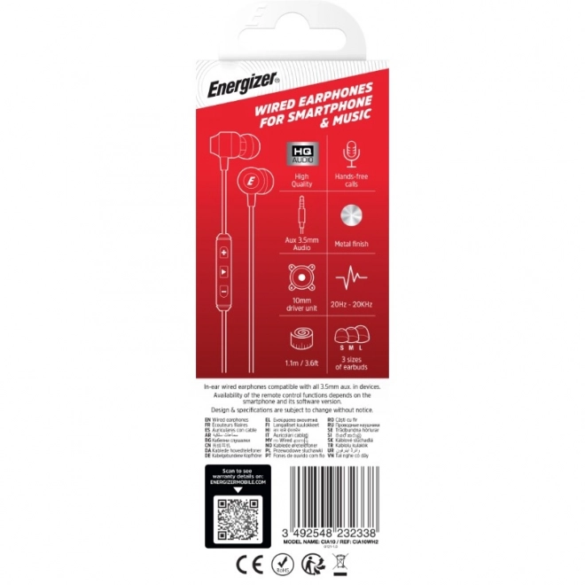 Energizer kabelgebundene Kopfhörer 3,5mm weiß