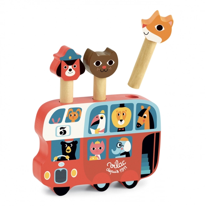 Houten uitwerpbaar spel Bus met dieren