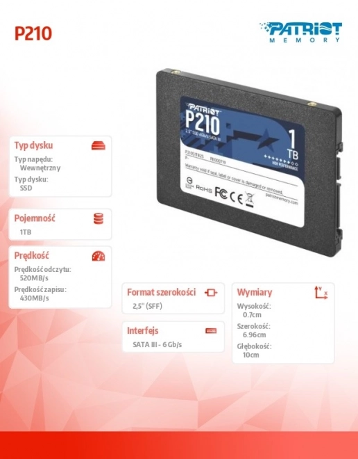 SSD schijf 1TB P210 met snelheid van 520/430 MB/s SATA III 2.5