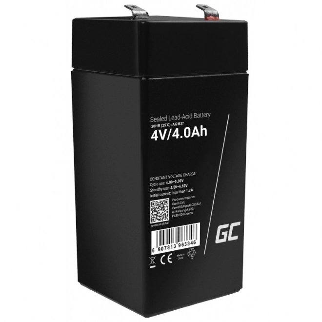Onderhoudsvrije batterij AGM VRLA Green Cell AGM37 4V 4Ah (voor alarm, kassa, speelgoed)