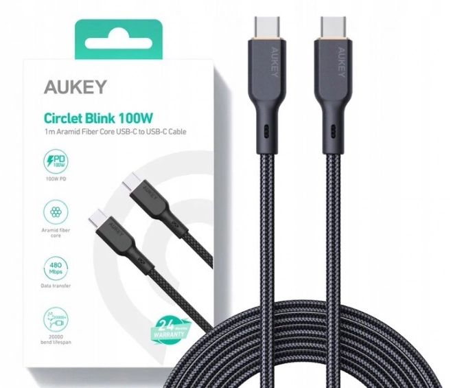 Kevlar USB-C kabel AUKEY, 1m, 5A, 100W PD