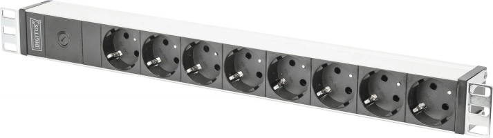 Stroomverdeellijst PDU 19" Rack 8x schuko stopcontact 2,0 m 1x C14 connector 10A Aluminium