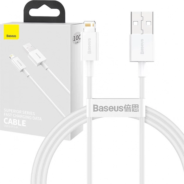 Baseus Superior USB-A naar Lightning-kabel 1 m, snel opladen 2,4 A (wit)