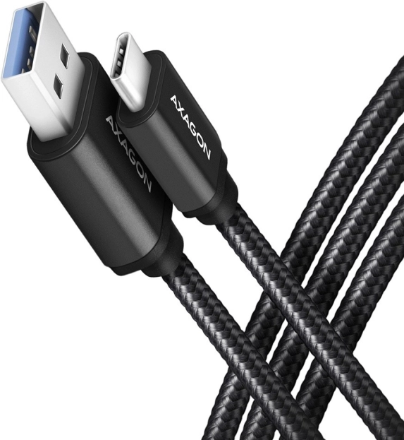 AXAGON USB‑C to USB‑A 3.2 Gen 1 Cable, 2 m, 3 A, aluminum, braided, black
