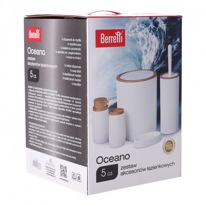 Ensemble d'accessoires de salle de bain 5 pièces BERRETTI, blanc + bois