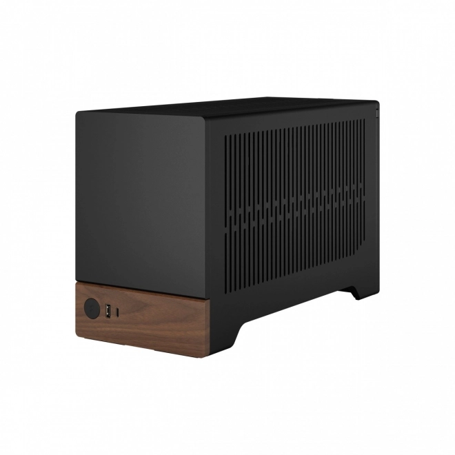 Elegante zwarte computerset met houten basis