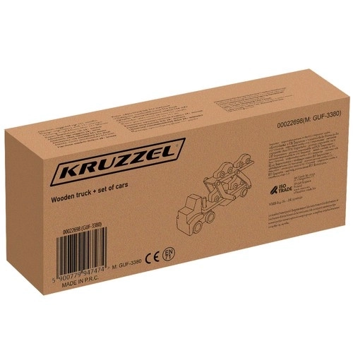 Houten vrachtwagen - aanhanger + set auto's 22698