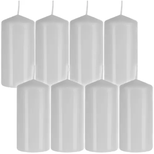 Cilinderkaars wit - set van 8 stuks.