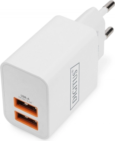 Netlader 2× USB‑A 15,5 W wit DIGITUS