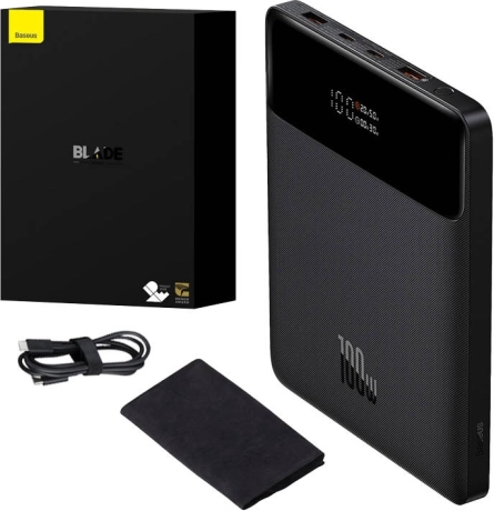Baseus Blade powerbank 20000 mAh, 100 W, 2× USB‑C + 2× USB‑A, display, zwart