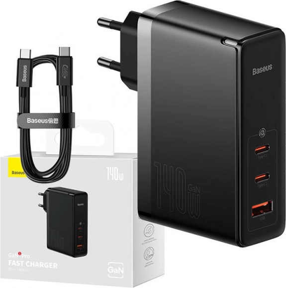 Wandlader Baseus met USB-C- en USB-poorten, 140 W zwart
