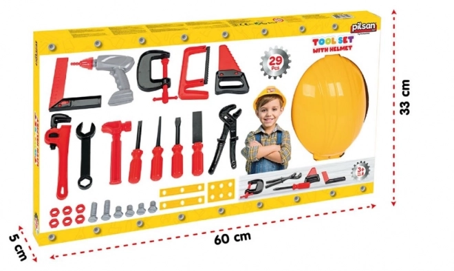 Set voor kleine klusser met helm en gereedschap