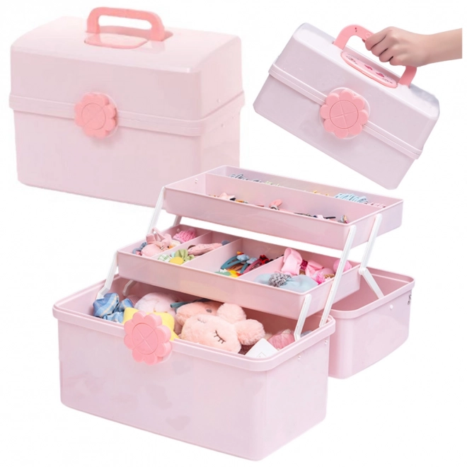 Roze organizer voor sieraden en cosmetica-accessoires