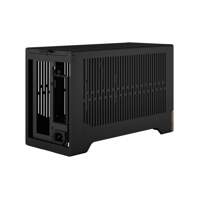 Elegante zwarte computerset met houten basis