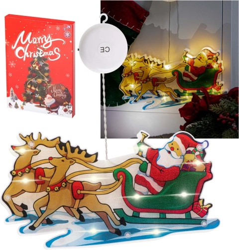 Hängende LED-Fensterdekoration mit Saugnapf – Nikolaus mit Geschenken – Schlitten