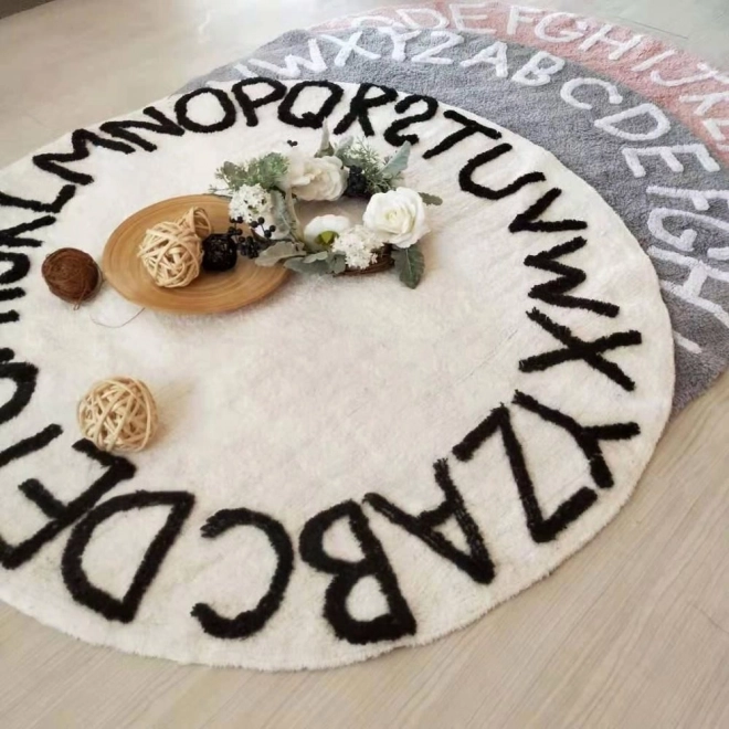 Round Rug with Alphabet Pattern
