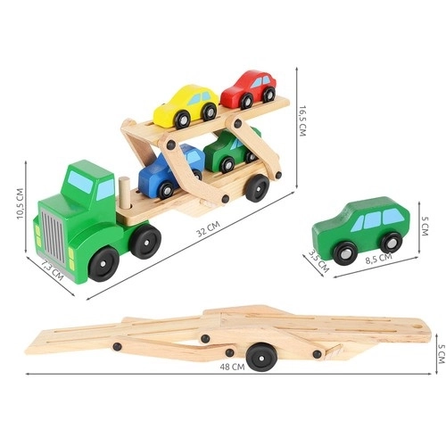 Houten vrachtwagen - aanhanger + set auto's 22698