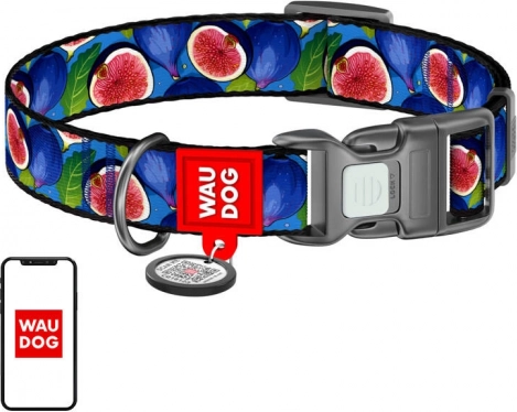 Nylon Dog Collar with QR Code Waudog Fig, Size S