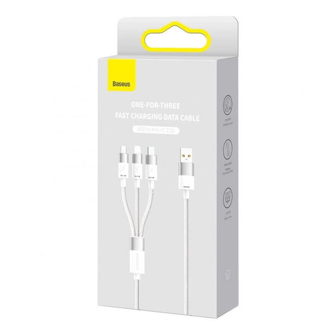 Kabel 3v1 USB Baseus StarSpeed-serie, USB-C + micro + Lightning 3,5A, 1,2 m (wit)