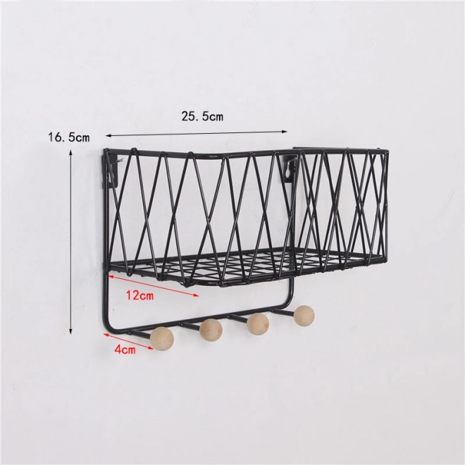 Étagère suspendue avec crochets, style loft, noire, 25,5 cm